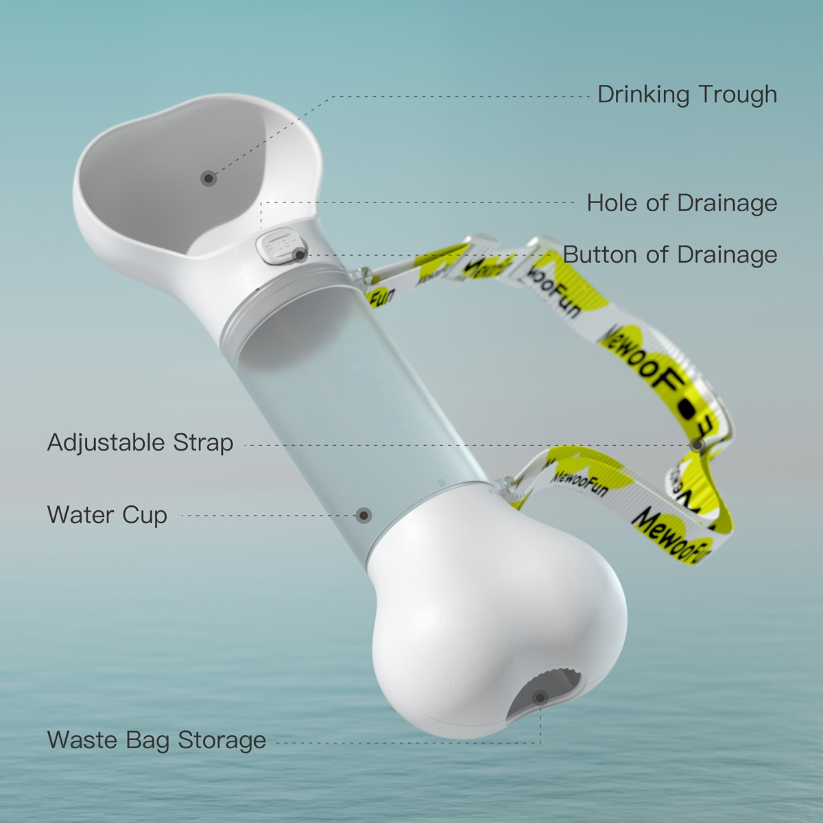 Portable Dog Water Bottle – Leak-Proof, Bone Design, Strap for Outdoor Hydration