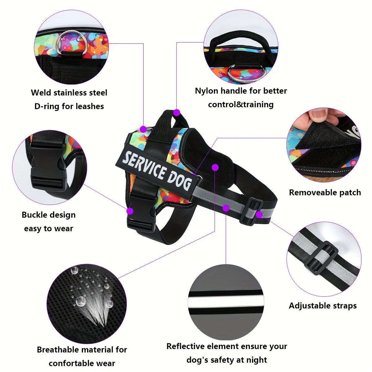 Night-Safe Reflective Dog Harness - No-Pull Design with Handle for Evening Walks & Training