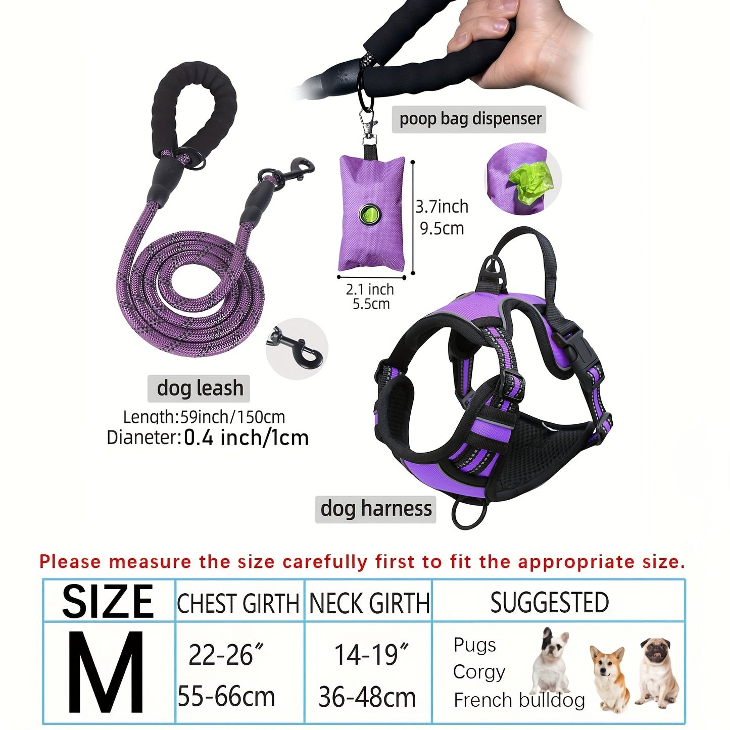 Adjustable Escape-Proof Dog Harness Set for Medium & Large Dogs