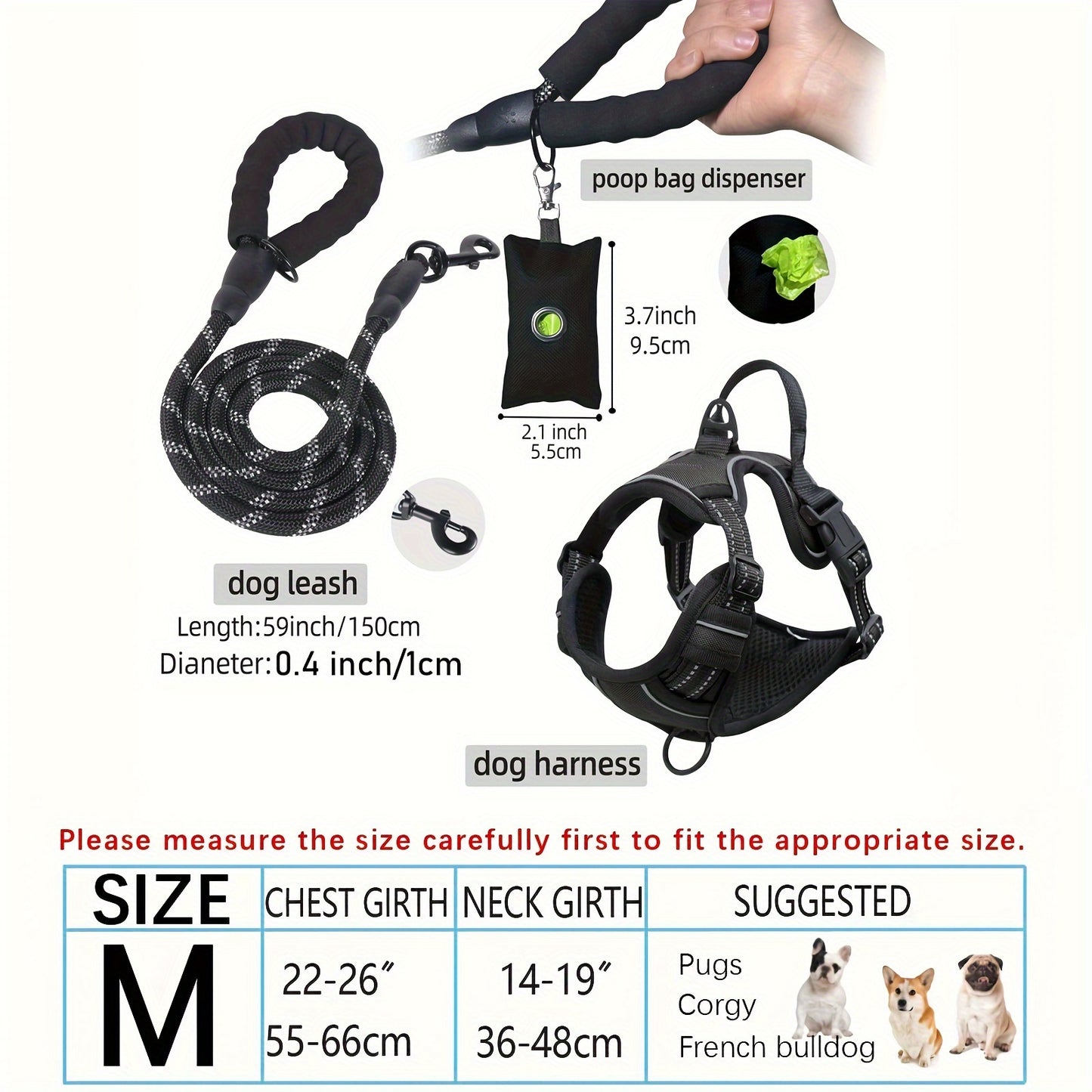 Adjustable Escape-Proof Dog Harness Set for Medium & Large Dogs