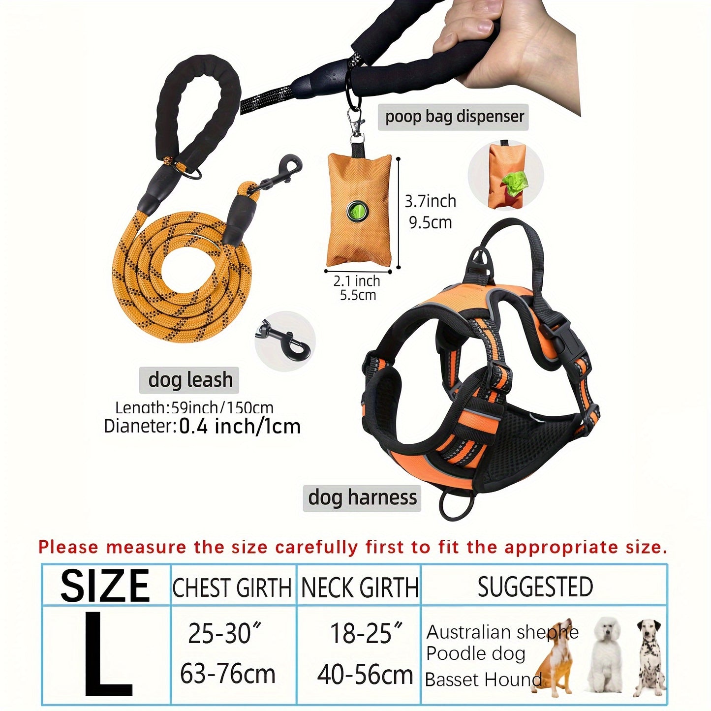 Adjustable Escape-Proof Dog Harness Set for Medium & Large Dogs