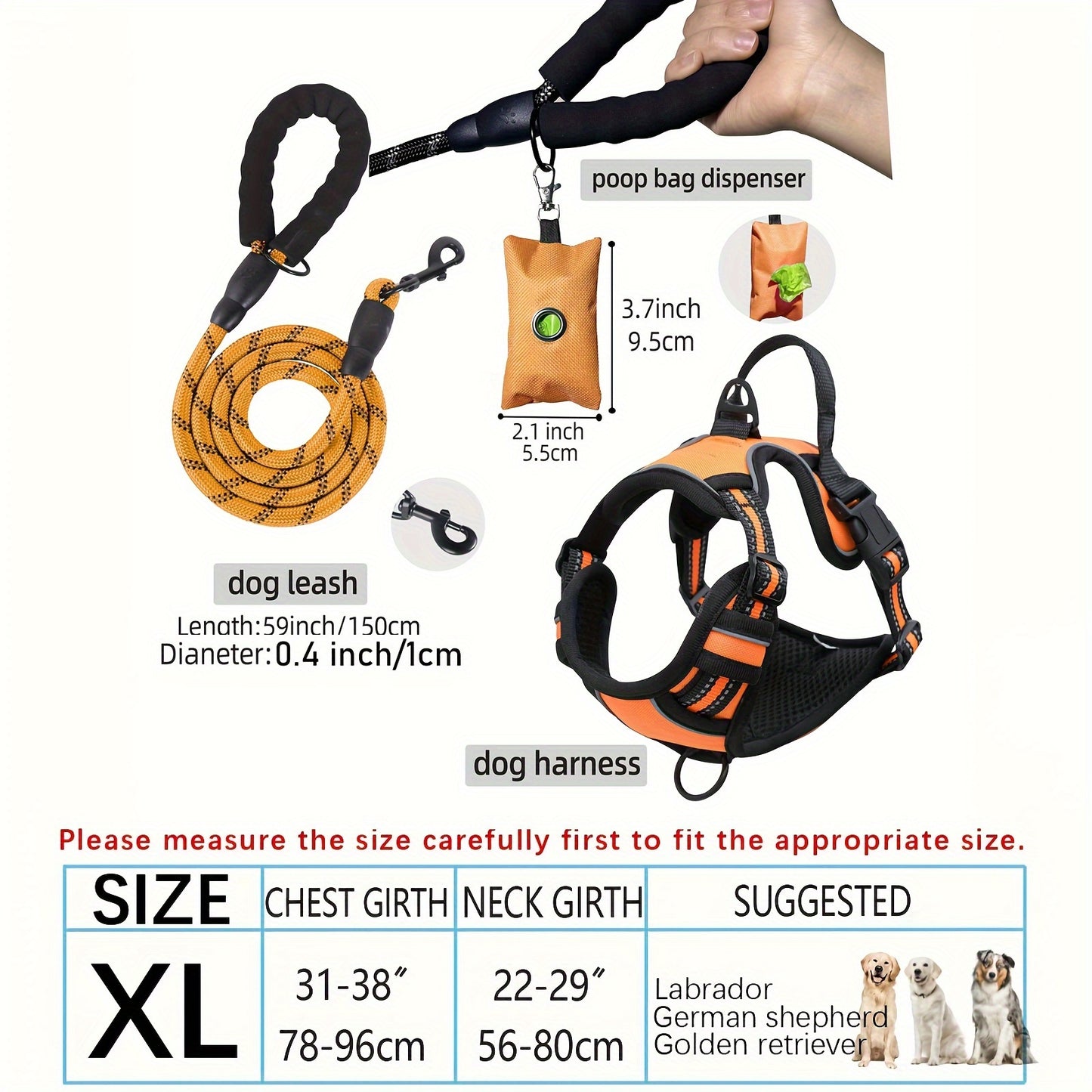 Adjustable Escape-Proof Dog Harness Set for Medium & Large Dogs
