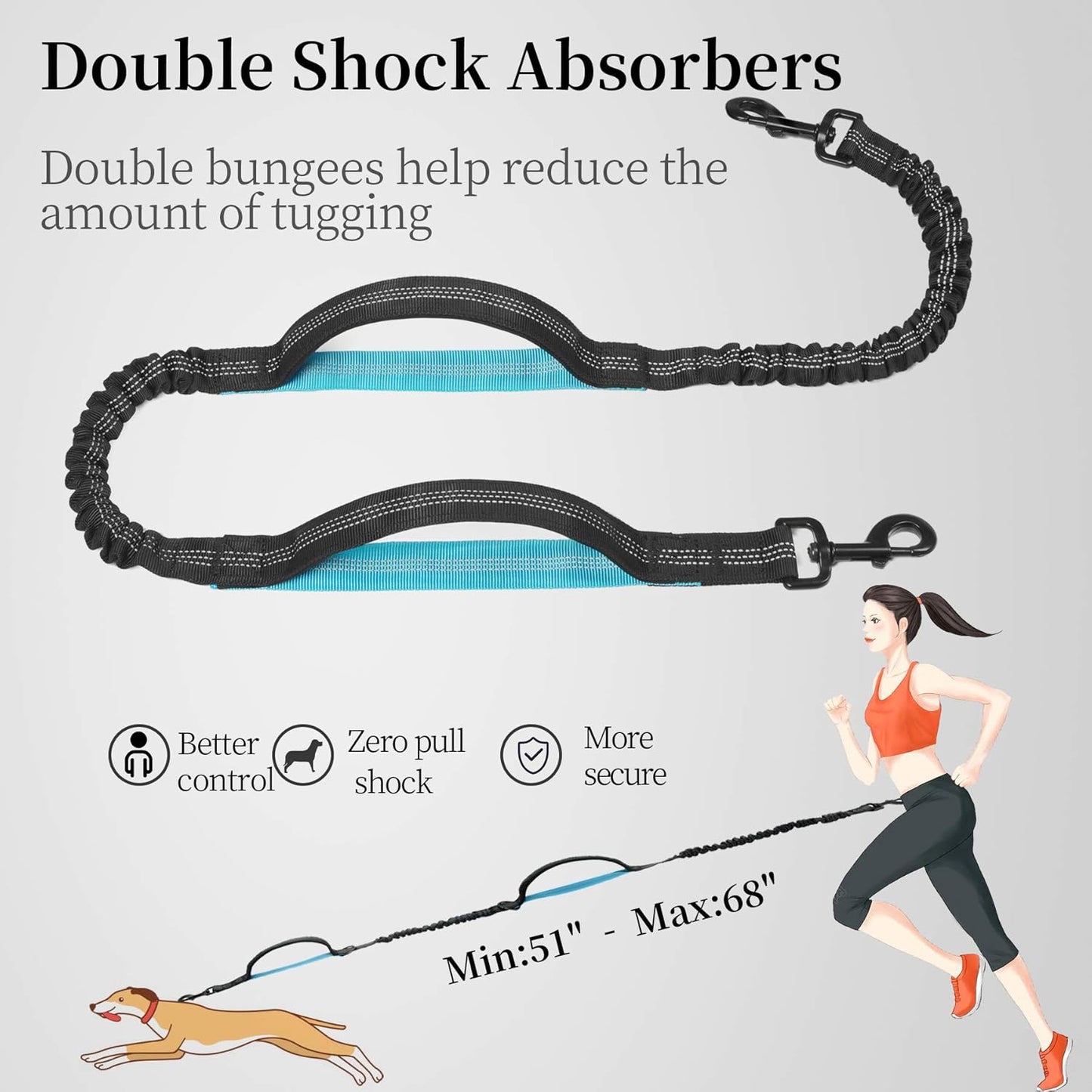 iYoShop Hands-Free Dog Leash with Zipper Pouch – Dual Padded Handles & Bungee for Walking, Jogging & Running