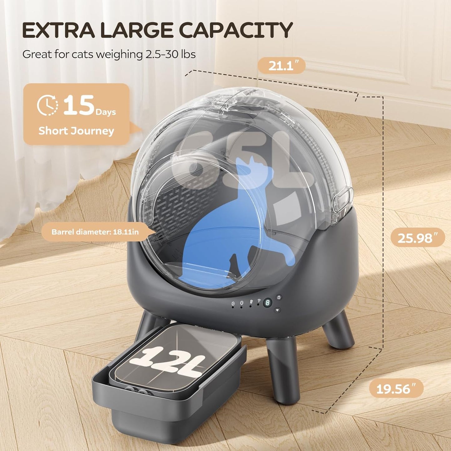 Automatic Litter Box - APP Controlled, Odor Elimination, Multi Cat Compatible