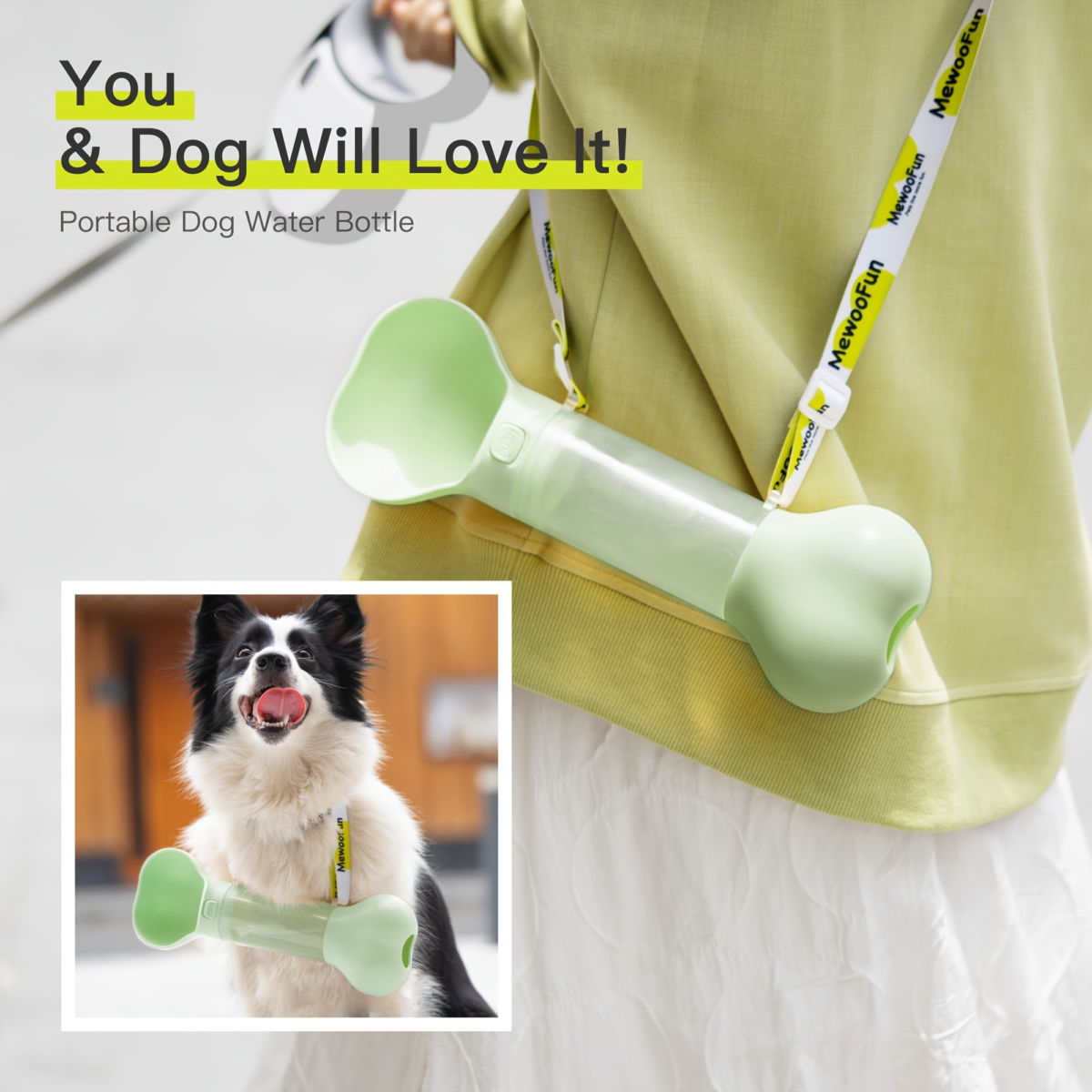 Portable Dog Water Bottle – Leak-Proof, Bone Design, Strap for Outdoor Hydration