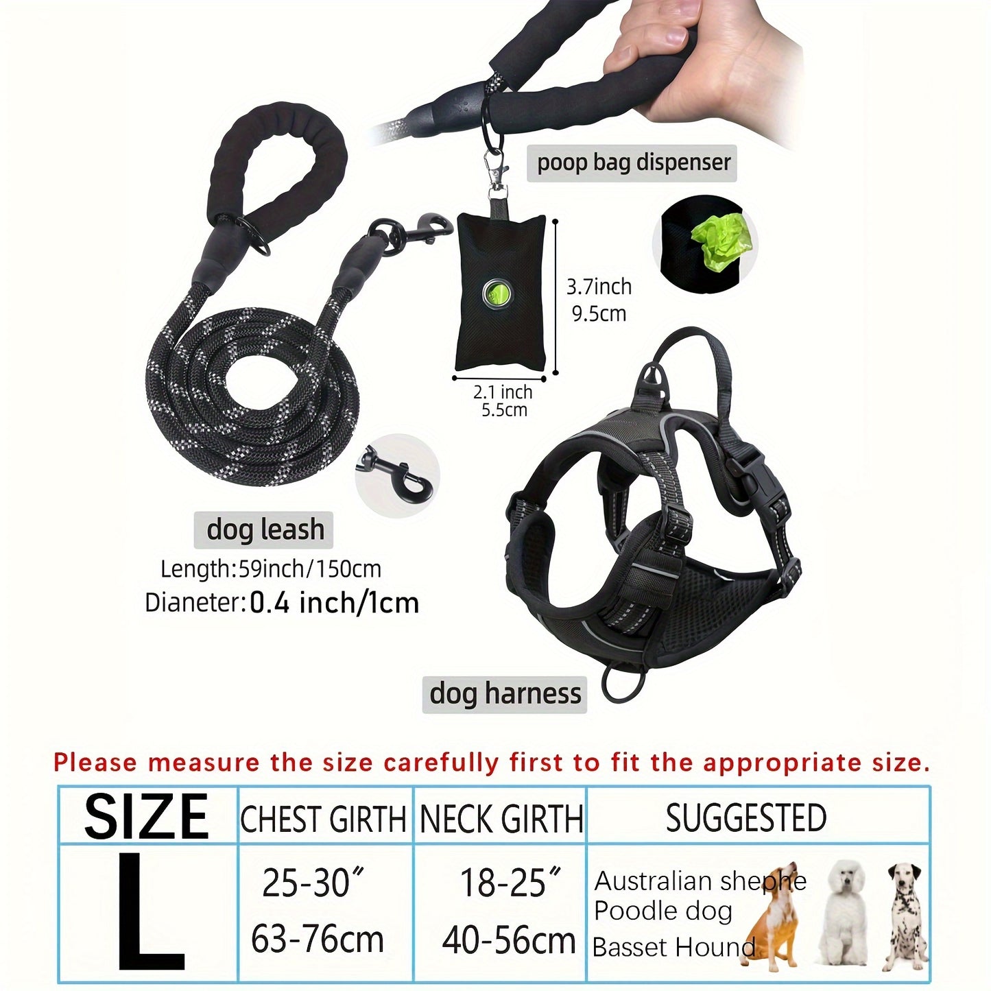 Adjustable Escape-Proof Dog Harness Set for Medium & Large Dogs