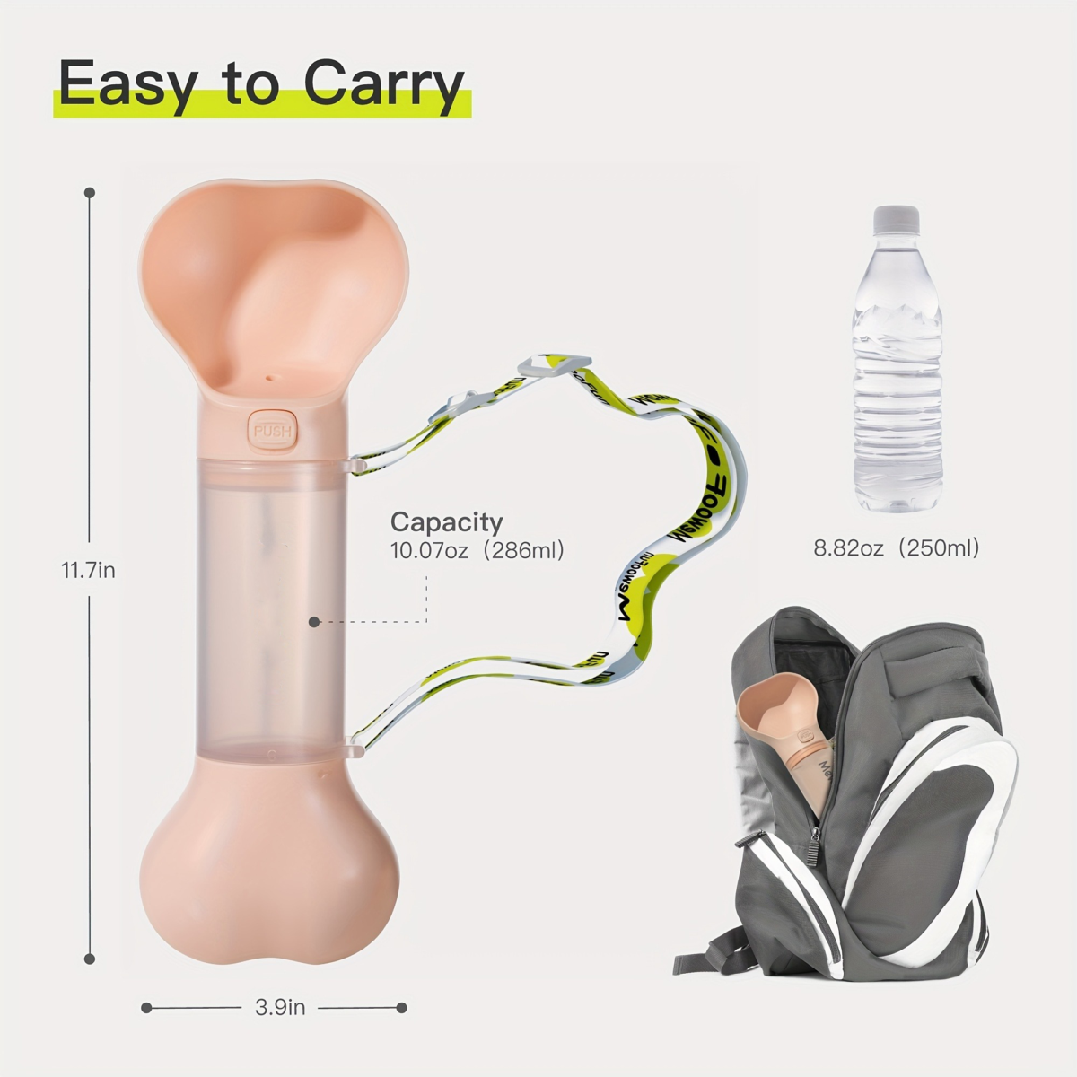 Portable Dog Water Bottle – Leak-Proof, Bone Design, Strap for Outdoor Hydration