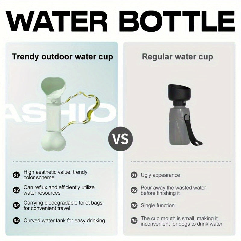 Portable Dog Water Bottle – Leak-Proof, Bone Design, Strap for Outdoor Hydration
