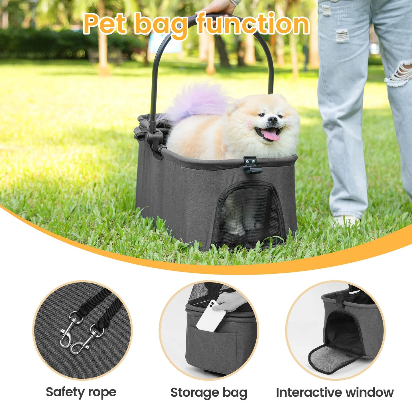 Luxury Detachable Pet Stroller - One-Click Folding