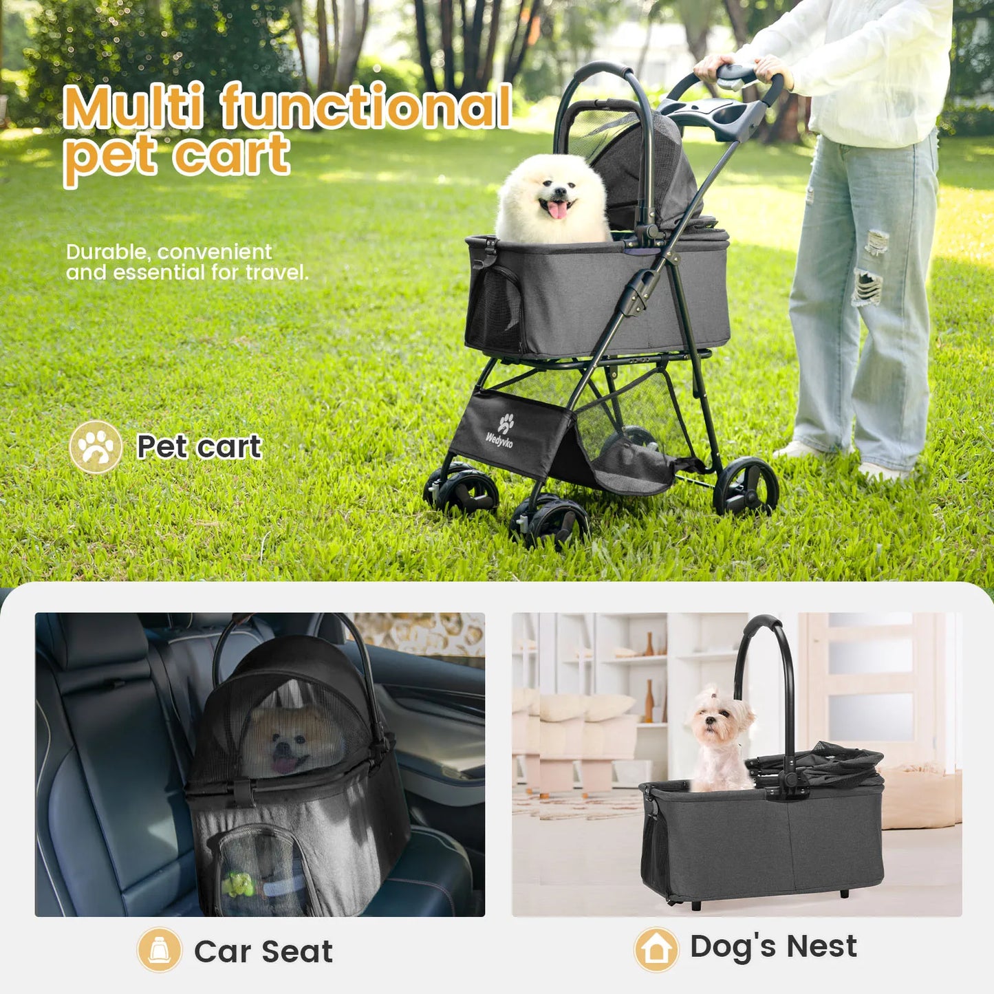 Luxury Detachable Pet Stroller - One-Click Folding