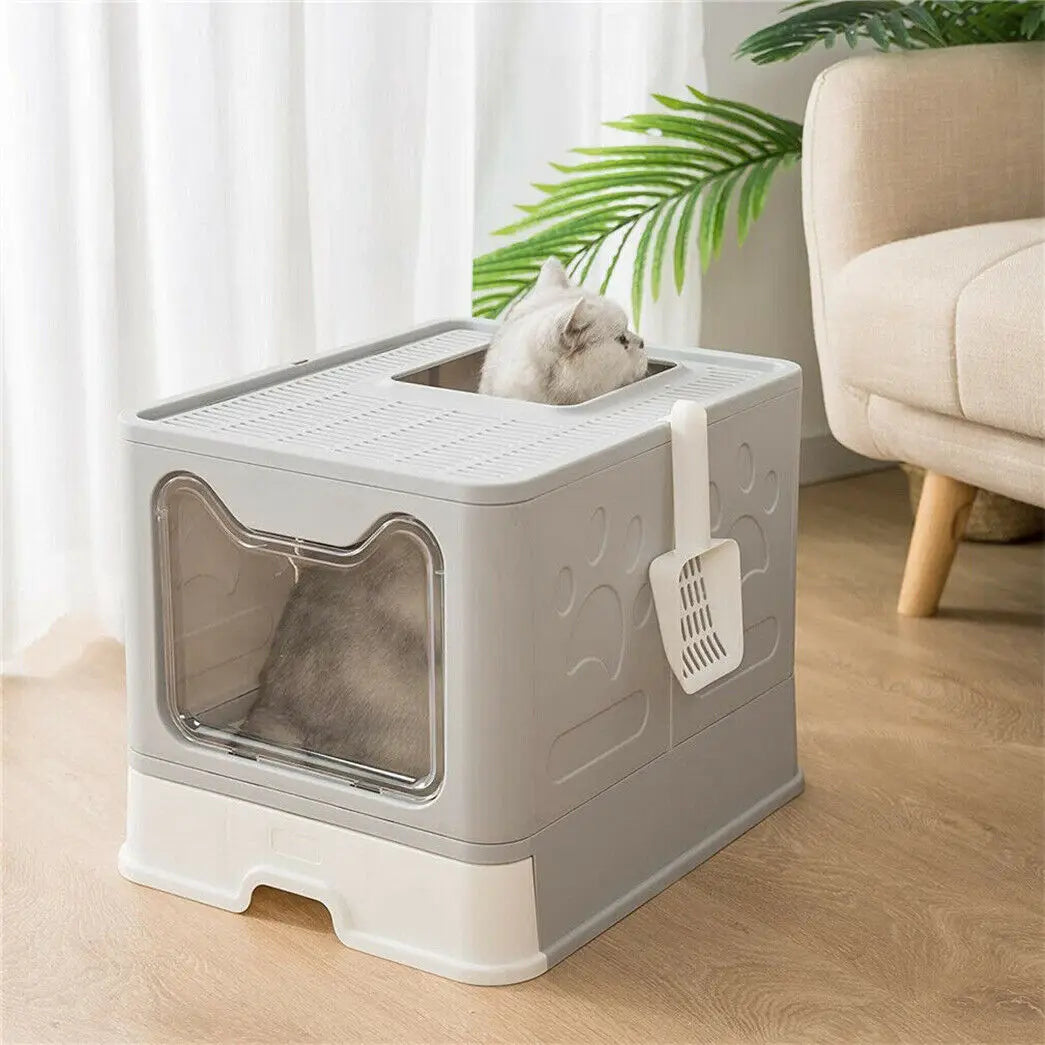 Foldable Semi-Closed Cat Litter Box with Drawer