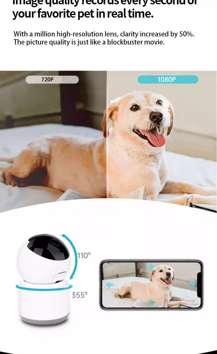 AI Intelligent Detection Pet Smart Camera - 1080P Voice Control