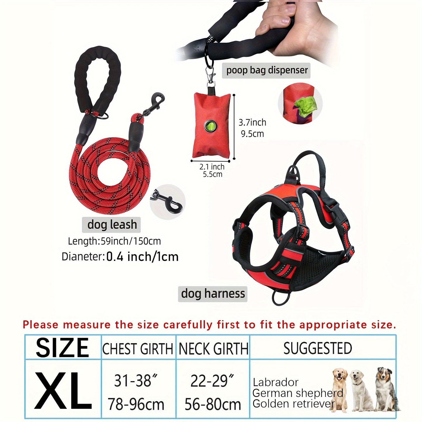 Adjustable Escape-Proof Dog Harness Set for Medium & Large Dogs