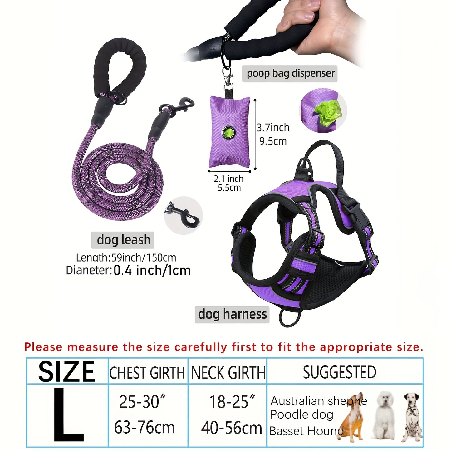 Adjustable Escape-Proof Dog Harness Set for Medium & Large Dogs
