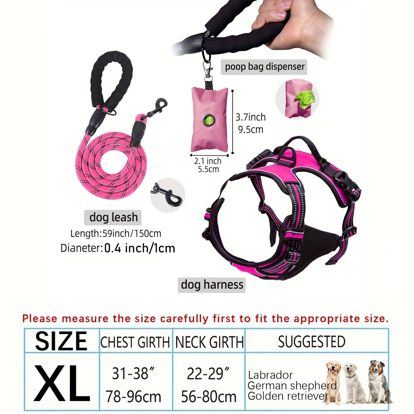 Adjustable Escape-Proof Dog Harness Set for Medium & Large Dogs