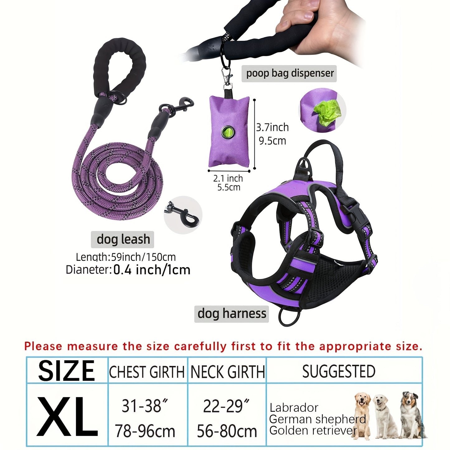 Adjustable Escape-Proof Dog Harness Set for Medium & Large Dogs