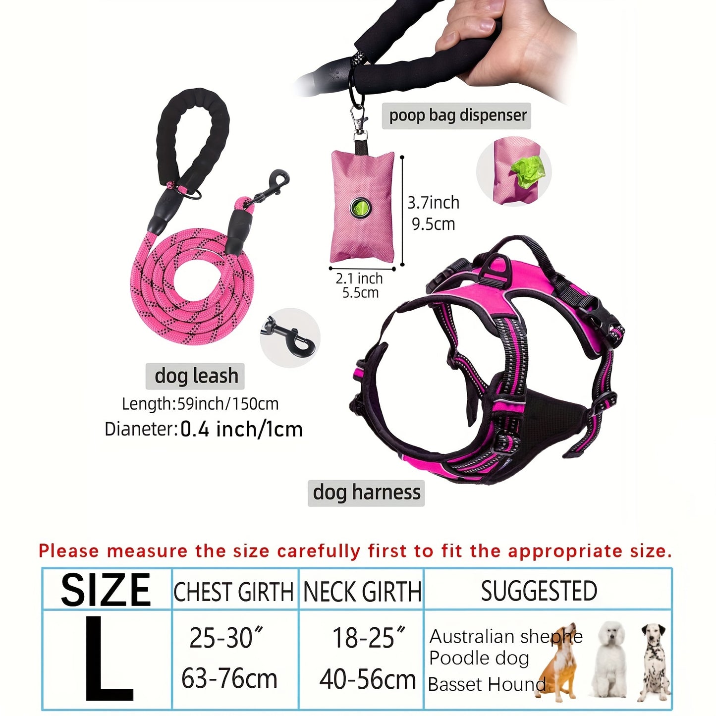 Adjustable Escape-Proof Dog Harness Set for Medium & Large Dogs