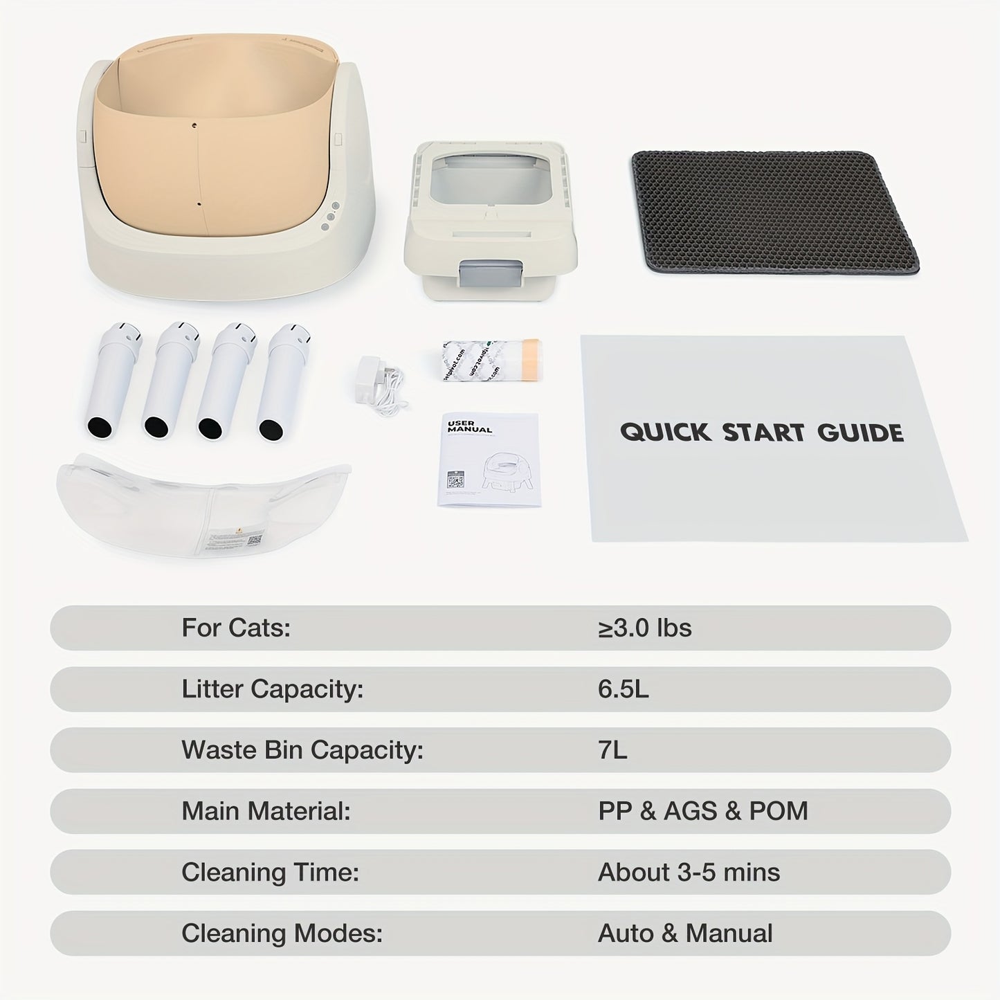 Self-Cleaning Cat Litter Box for Multiple Cats – Odor-Free Waste Disposal includes Trash Bags