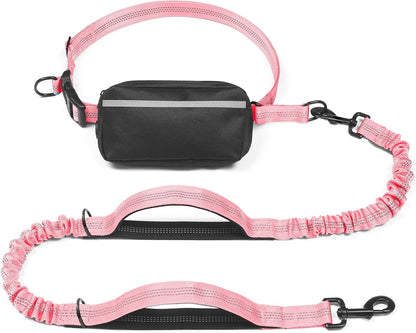 iYoShop Hands-Free Dog Leash with Zipper Pouch – Dual Padded Handles & Bungee for Walking, Jogging & Running