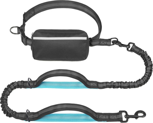 iYoShop Hands-Free Dog Leash with Zipper Pouch – Dual Padded Handles & Bungee for Walking, Jogging & Running