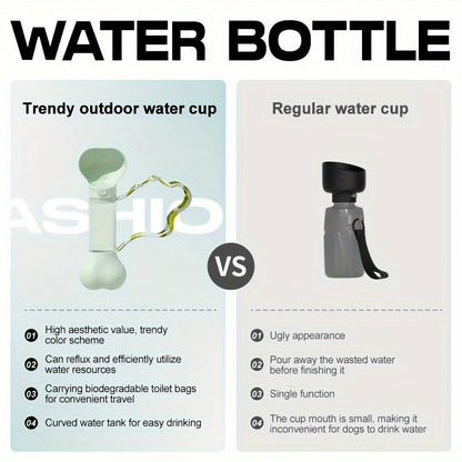 Portable Dog Water Bottle – Leak-Proof, Bone Design, Strap for Outdoor Hydration