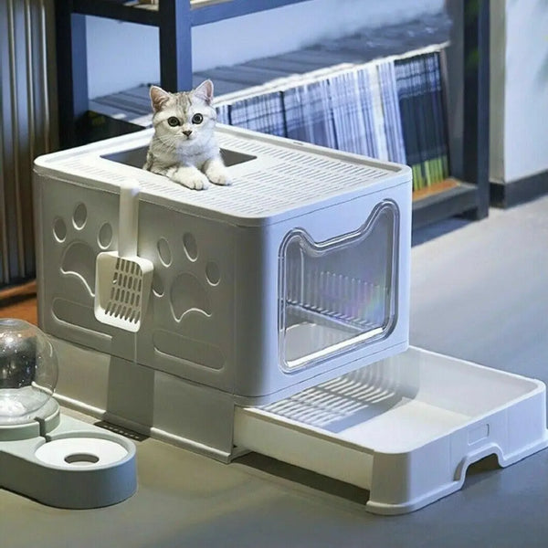 Foldable Semi-Closed Cat Litter Box with Drawer