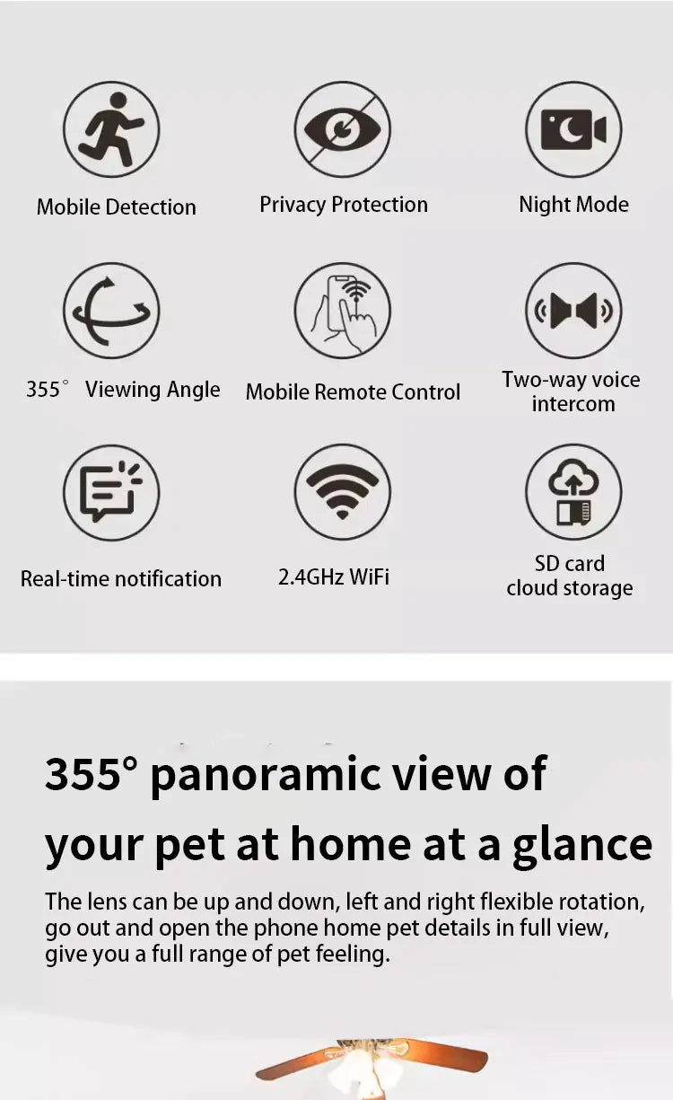 AI Intelligent Detection Pet Smart Camera - 1080P Voice Control