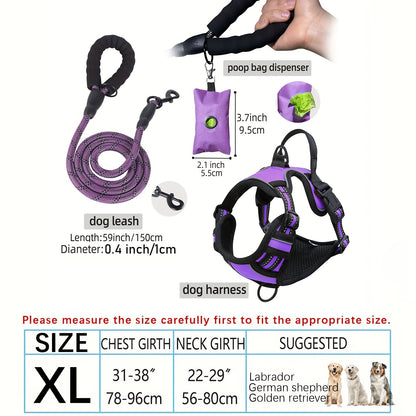 Adjustable Escape-Proof Dog Harness Set for Medium & Large Dogs